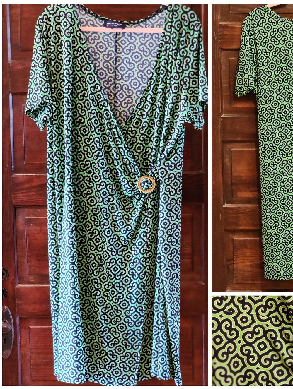 Jones New York Green Geometric Faux Wrap Midi Dress - Picture 5 of 9